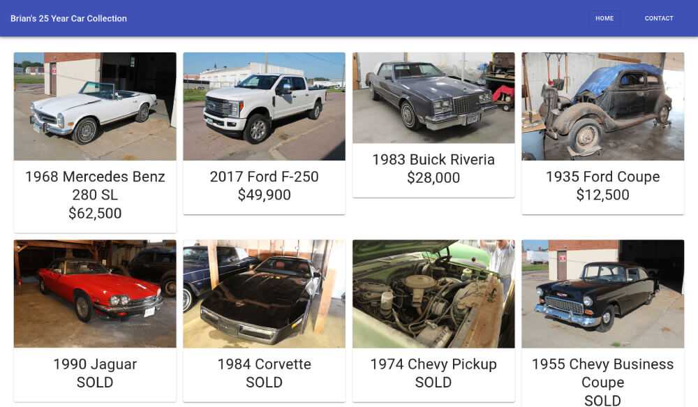 Brian's Car Collection website screenshot.